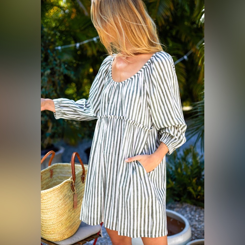 Emerson Fry Jasmine Dress, Striped Moss Organic, M, NWT